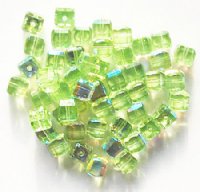 50 6x6mm Faceted Peridot AB Cube Beads